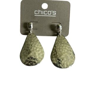 Chico's Silver Tone Teardrop Hammered Dangle Post Earrings